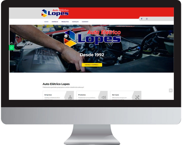 Imagem da página home do site auto elétrico lopes