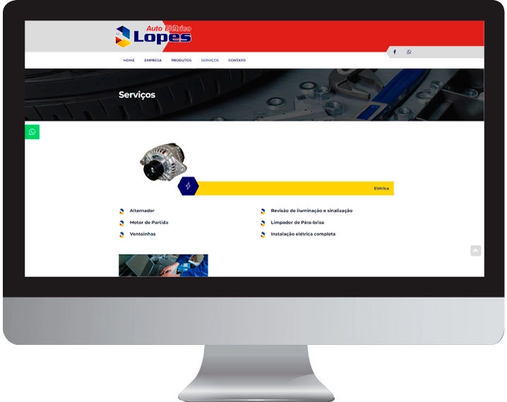 Imagem da página de servicos do site auto elétrico lopes