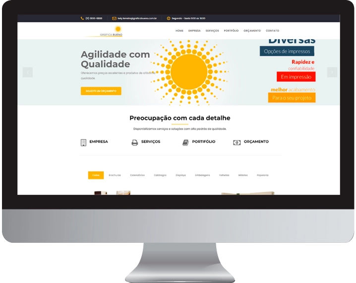 Imagem da página home do site gráfica bueno