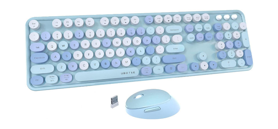 UBOTIE Colorful Retro Wireless Keyboard Mouse Combo