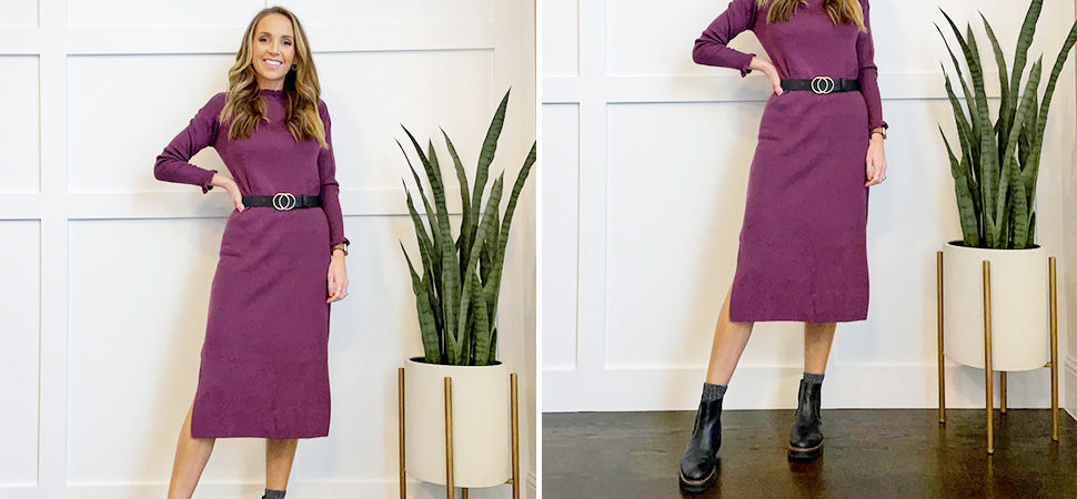 Midi Sweater Dress with a Belt