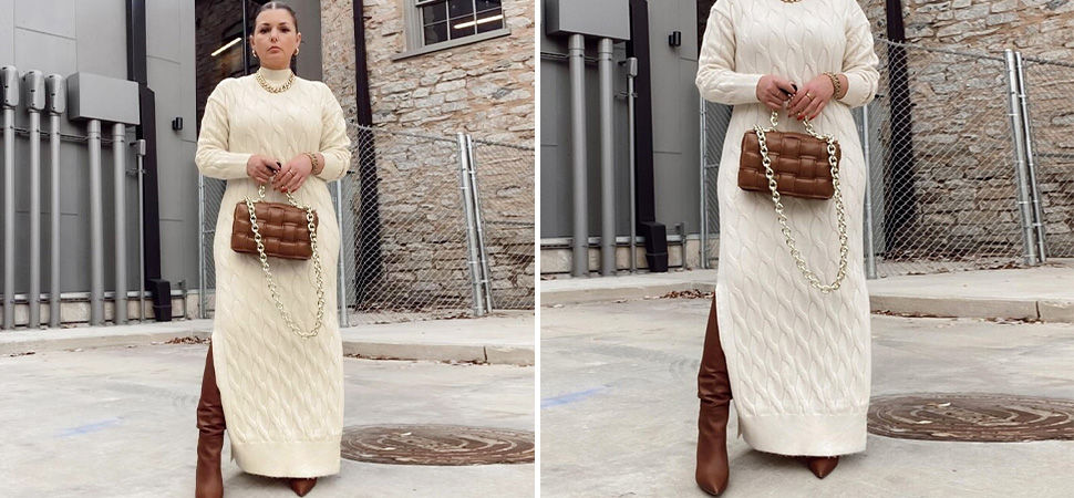 Maxi Sweater Dress with a Handbag