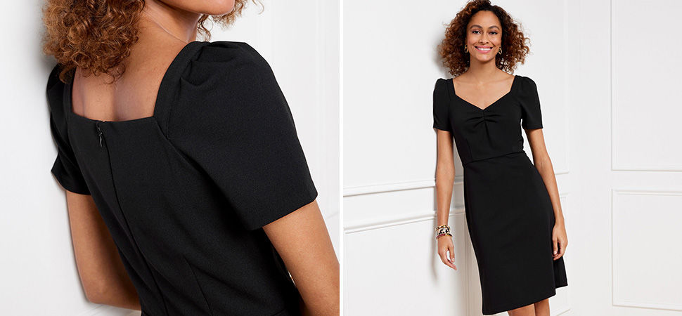 Puff Sleeve Crepe Knit Dress
