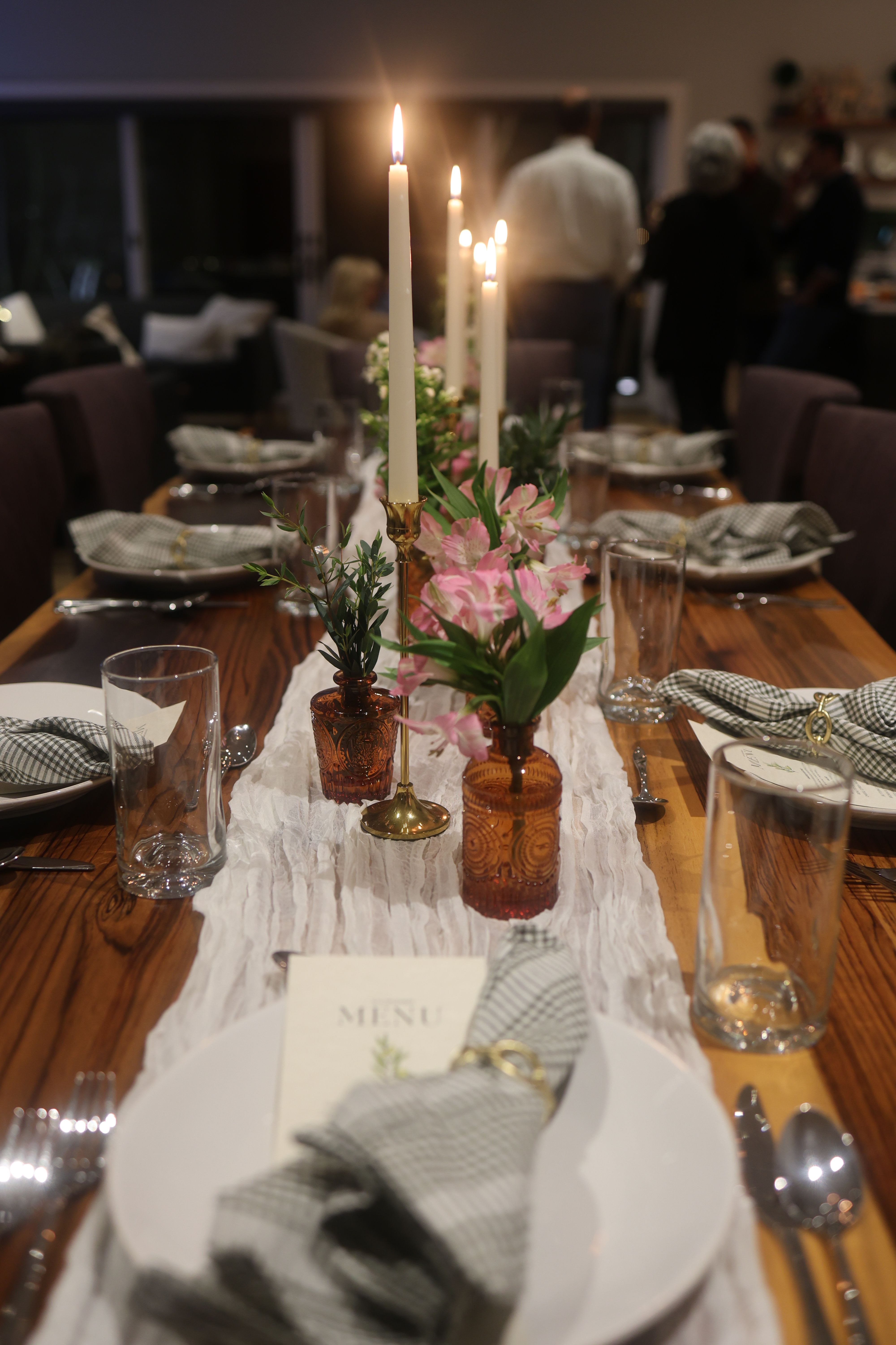 Private chef tasting menu candlelit table setting