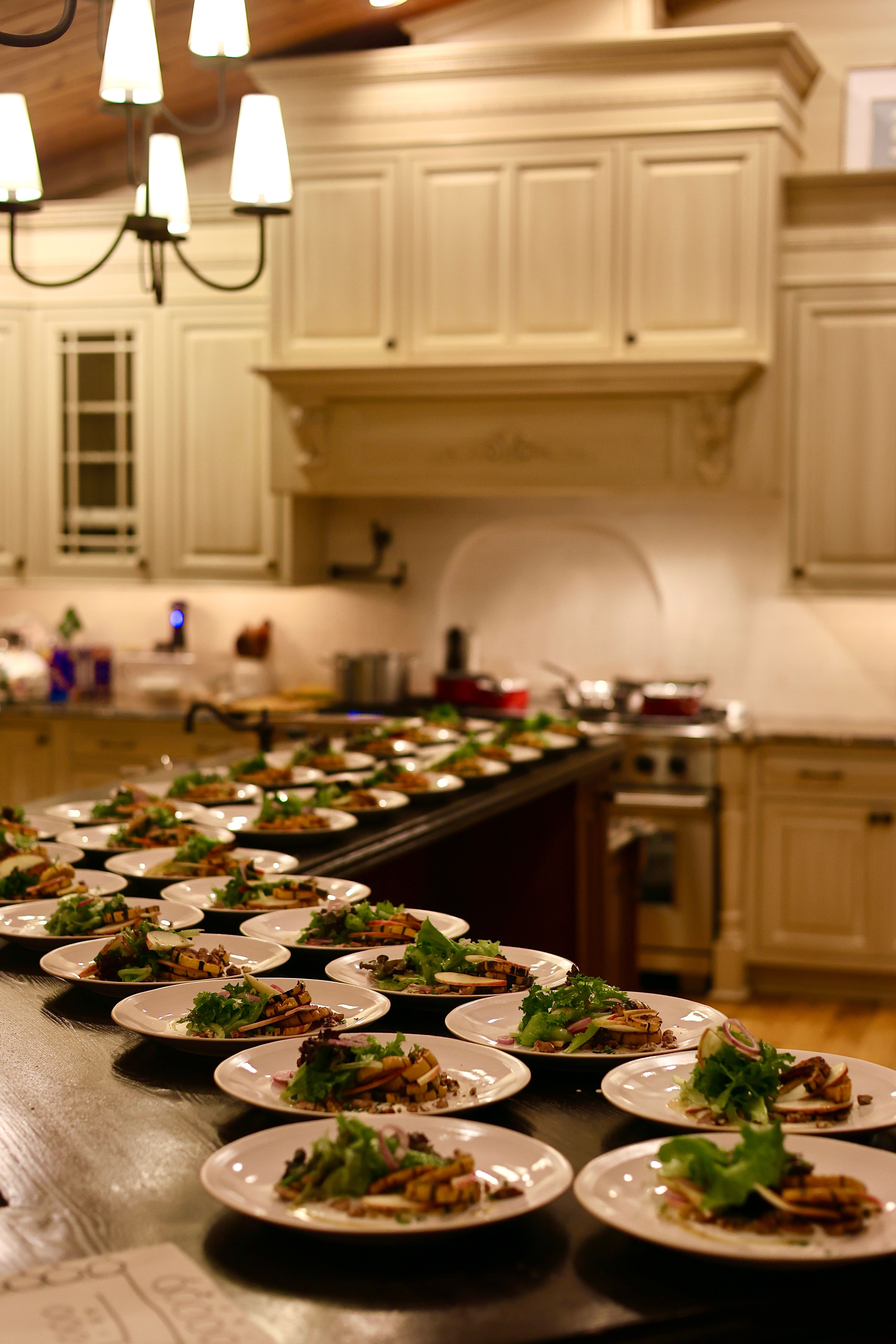 High-volume salad plating for large private events