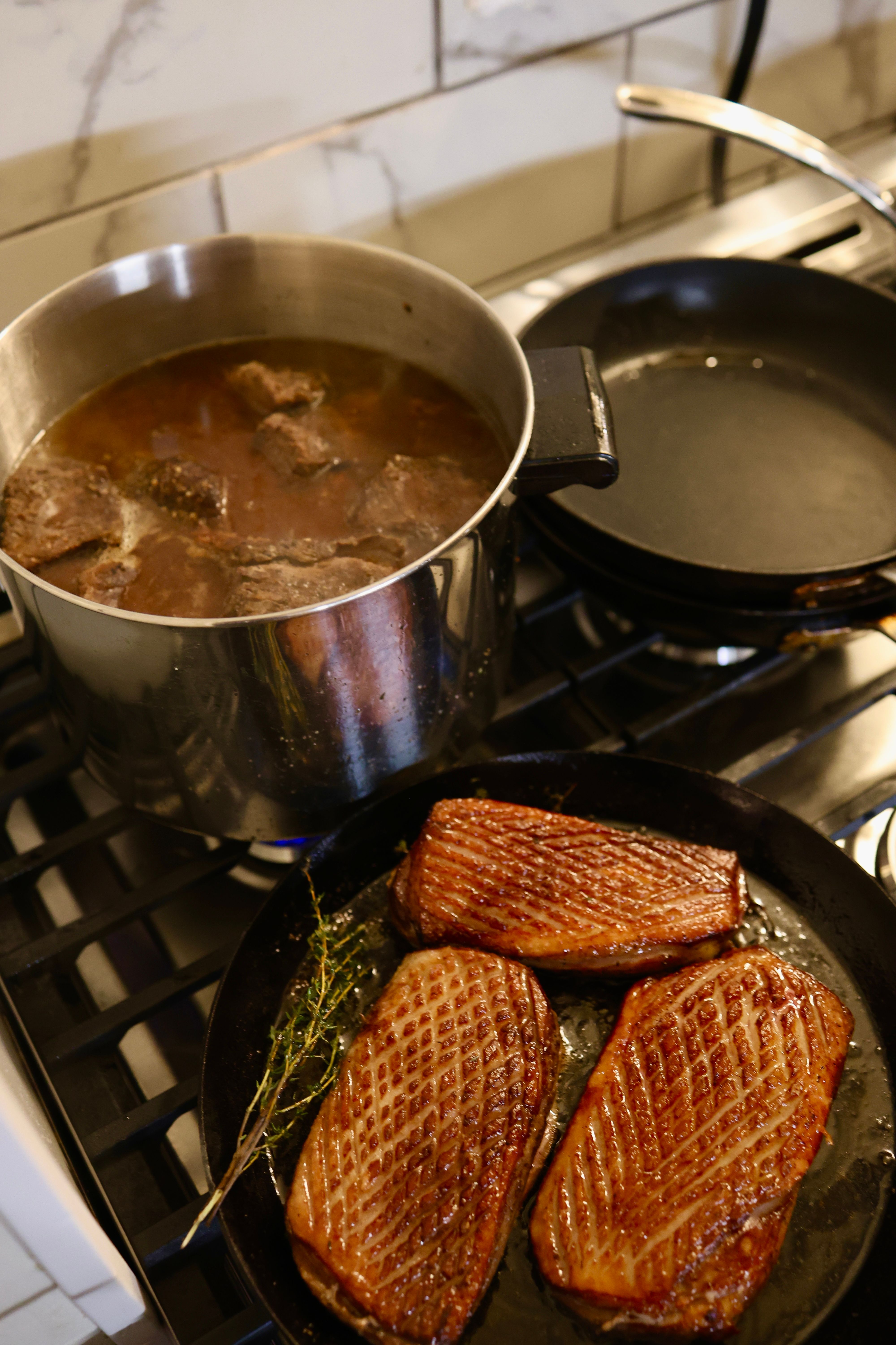 Pan roasted duck breast with cherry reduction