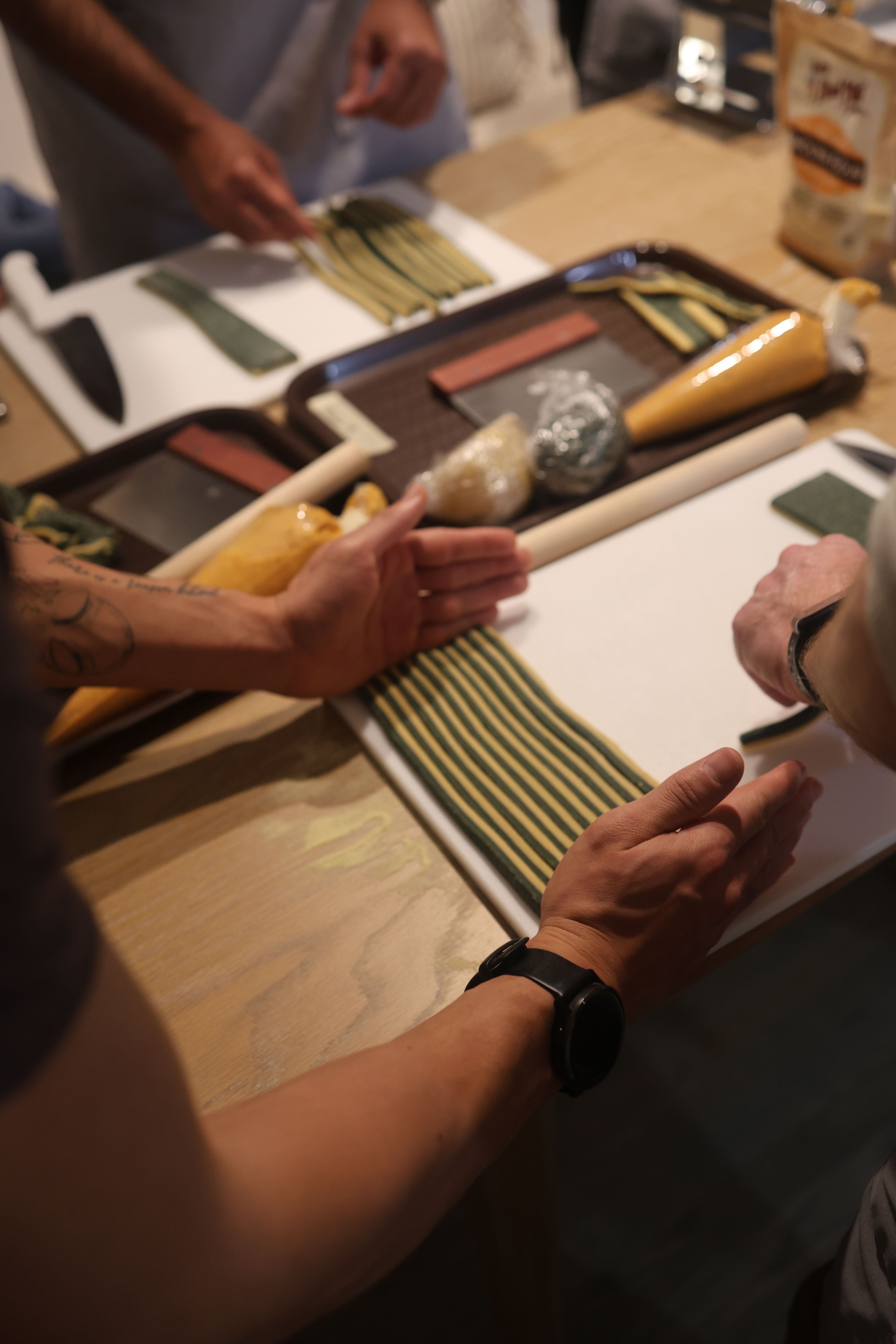 Plated pasta served after an at home cooking class