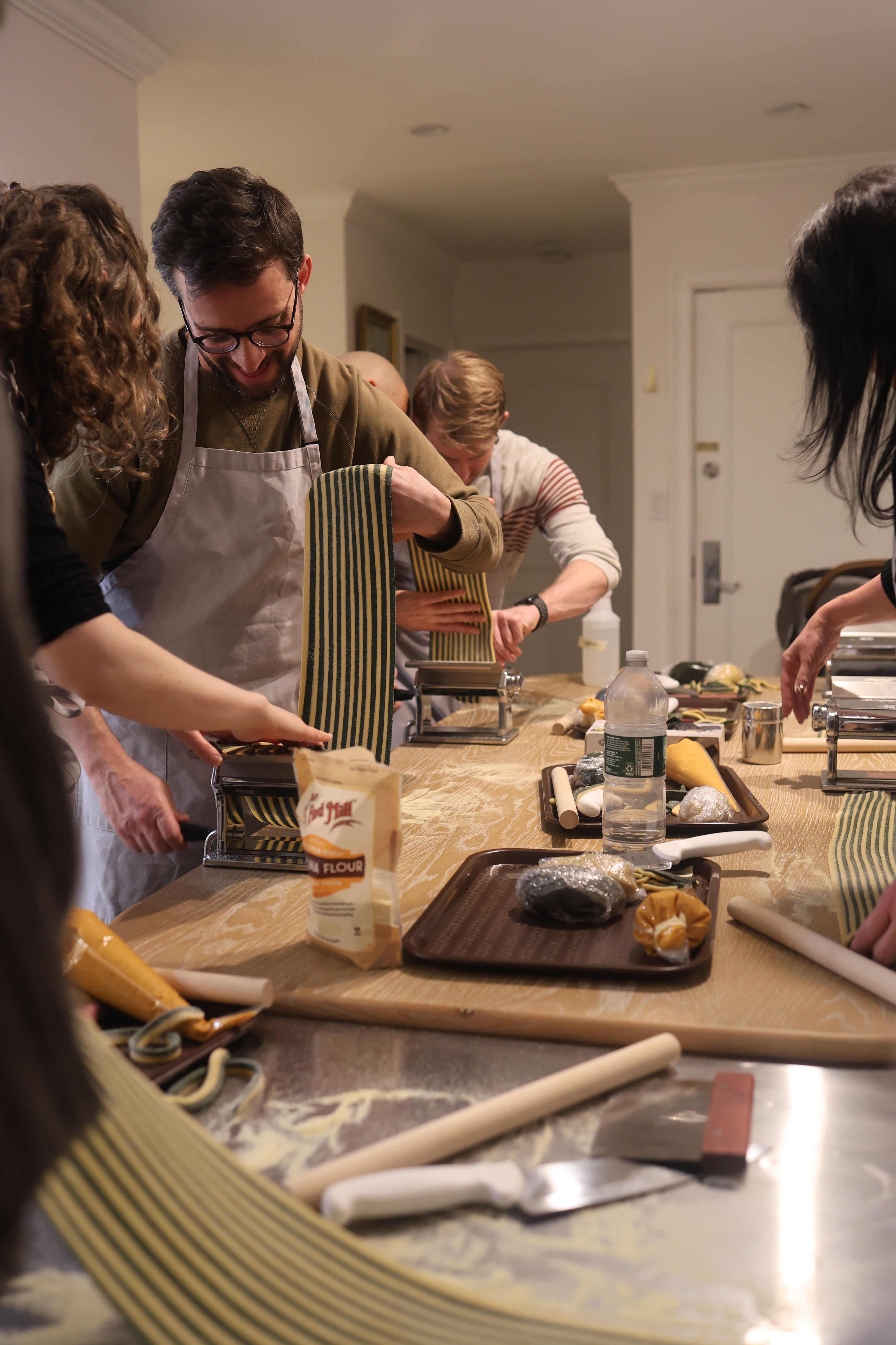 At home pasta cooking class in progress