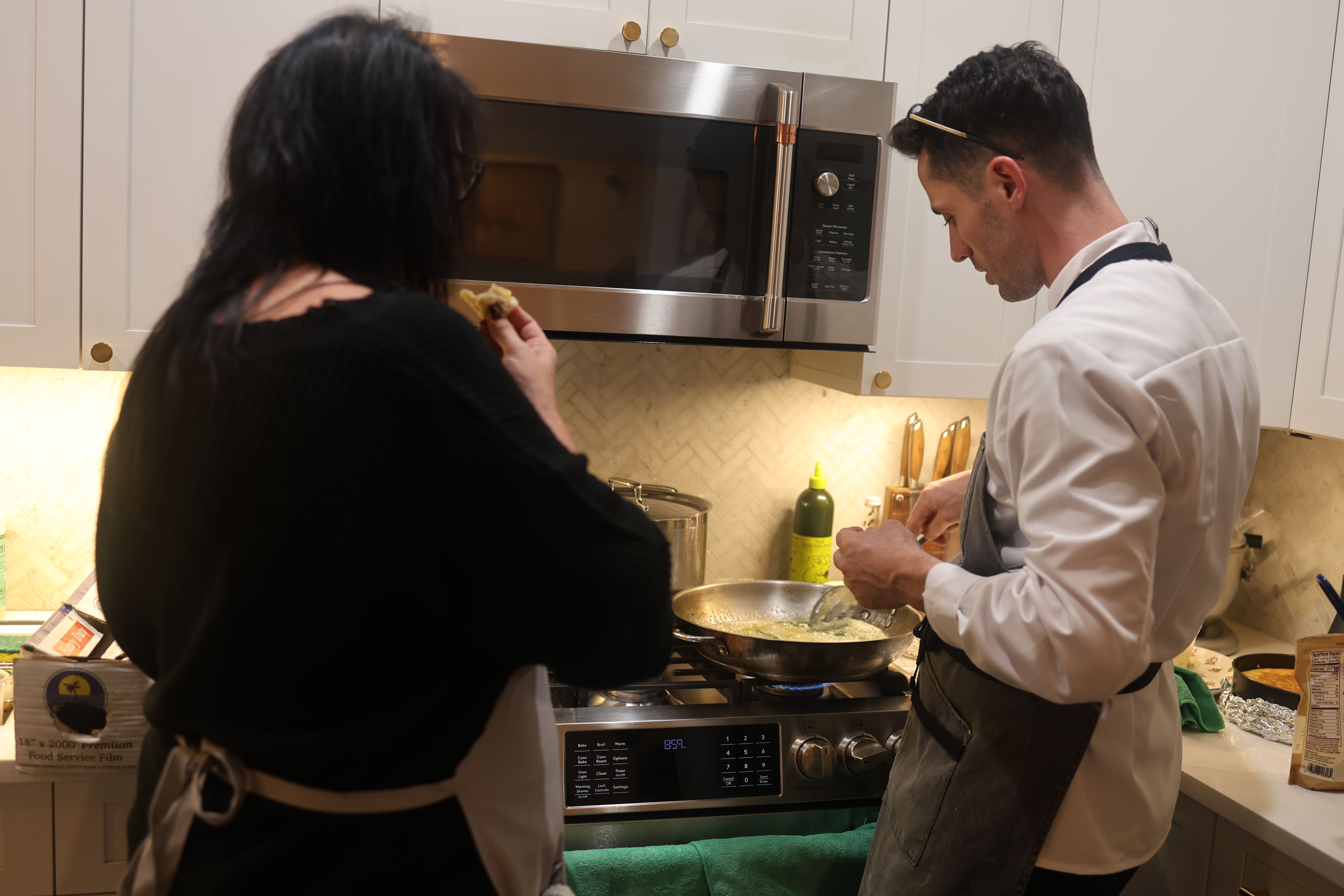 Pasta class setup in home kitchen