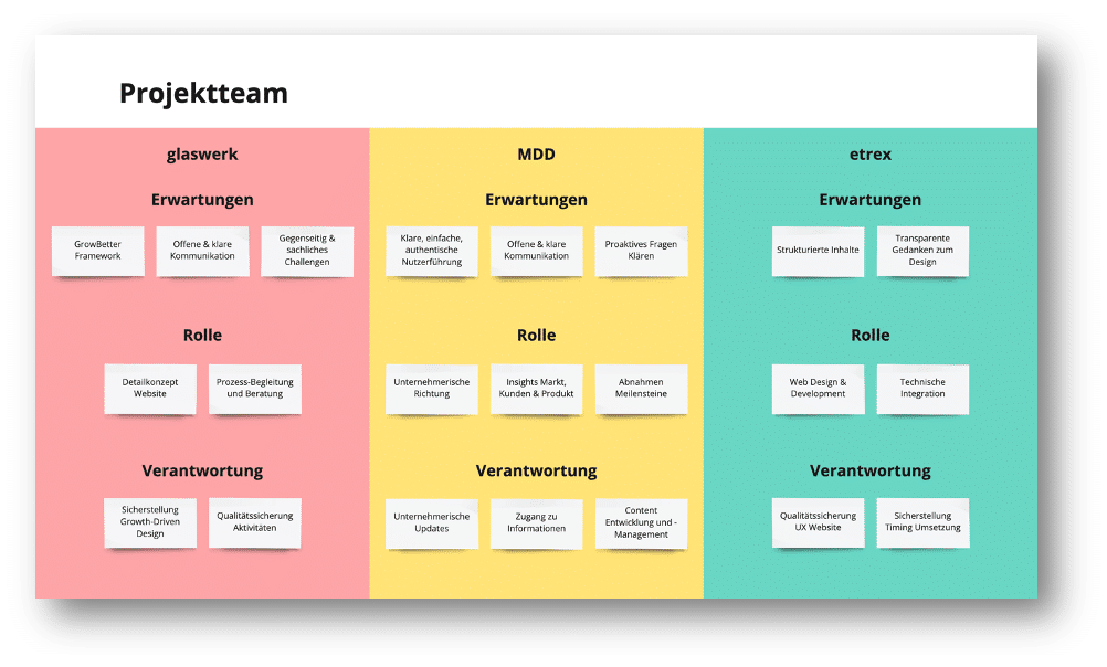 Übersicht Projektteam Websiteprojekt