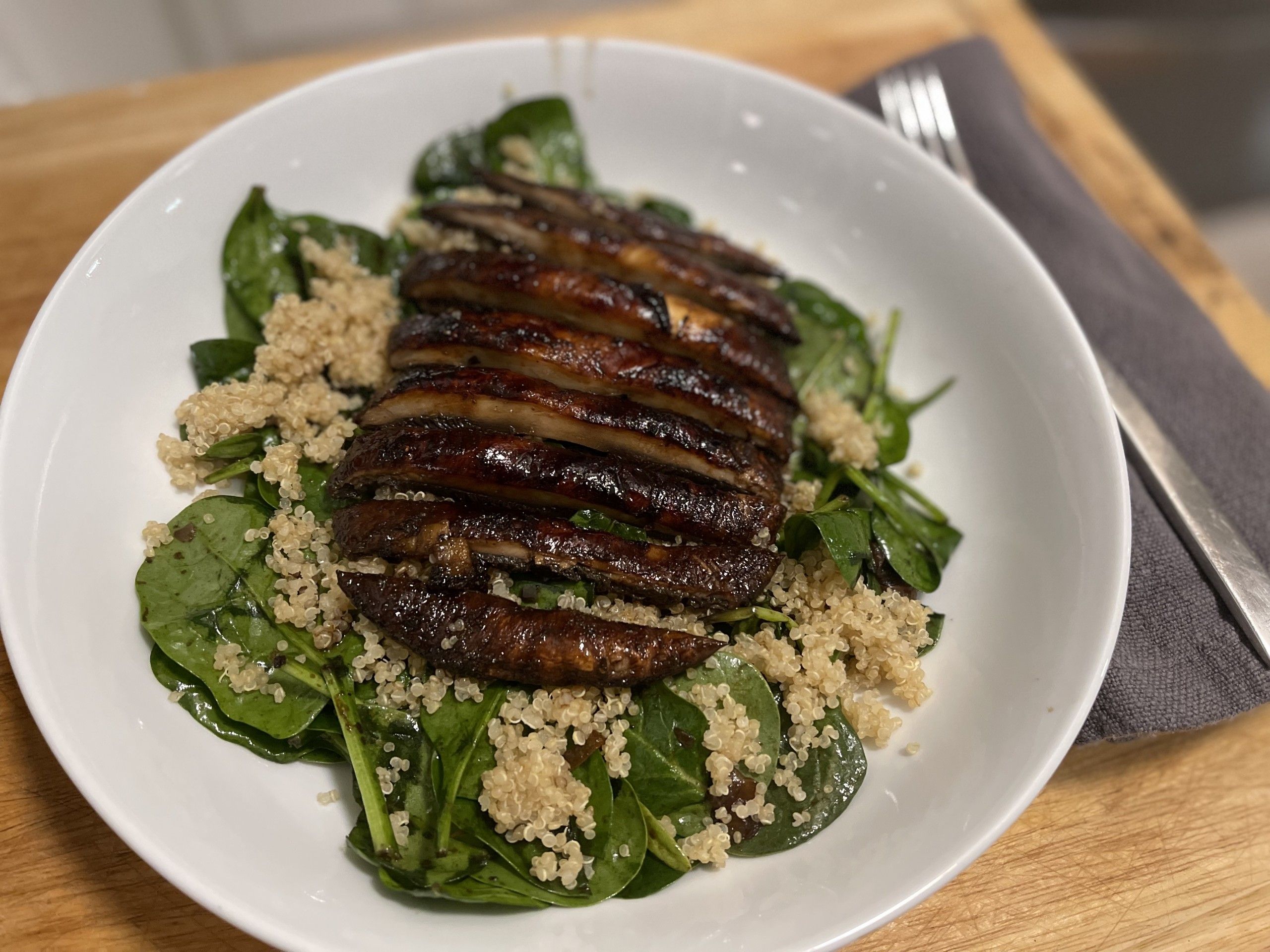 Warm Spinach & Portobello Mushroom Salad