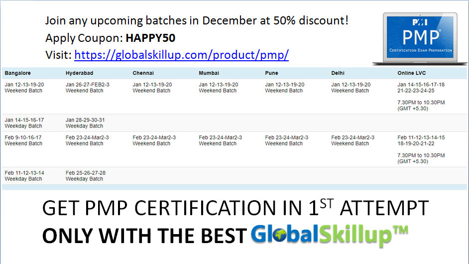 PMP Training Schedule 2019 GlobalSkillup™