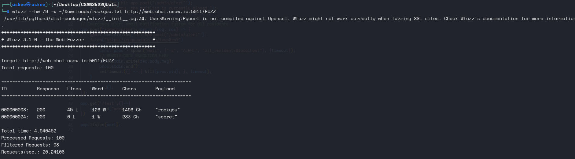Lost in amazon Wfuzz output 1 