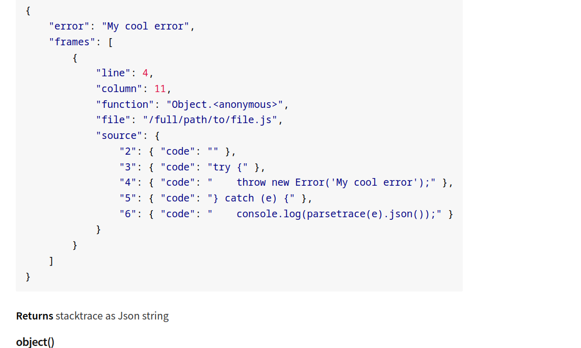 Npm package of parsetrace