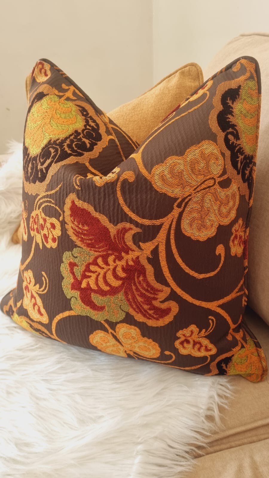 Vintage Botanical Jacquard Pillow Cover