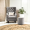 August Wooden Accent Chair (Velvet, Grey)