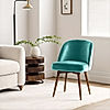 Lugo Wooden Accent Chair ( Sea Green Velvet Fabric, Natural Finish )