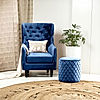 August Wooden Accent Chair (Velvet, Blue)