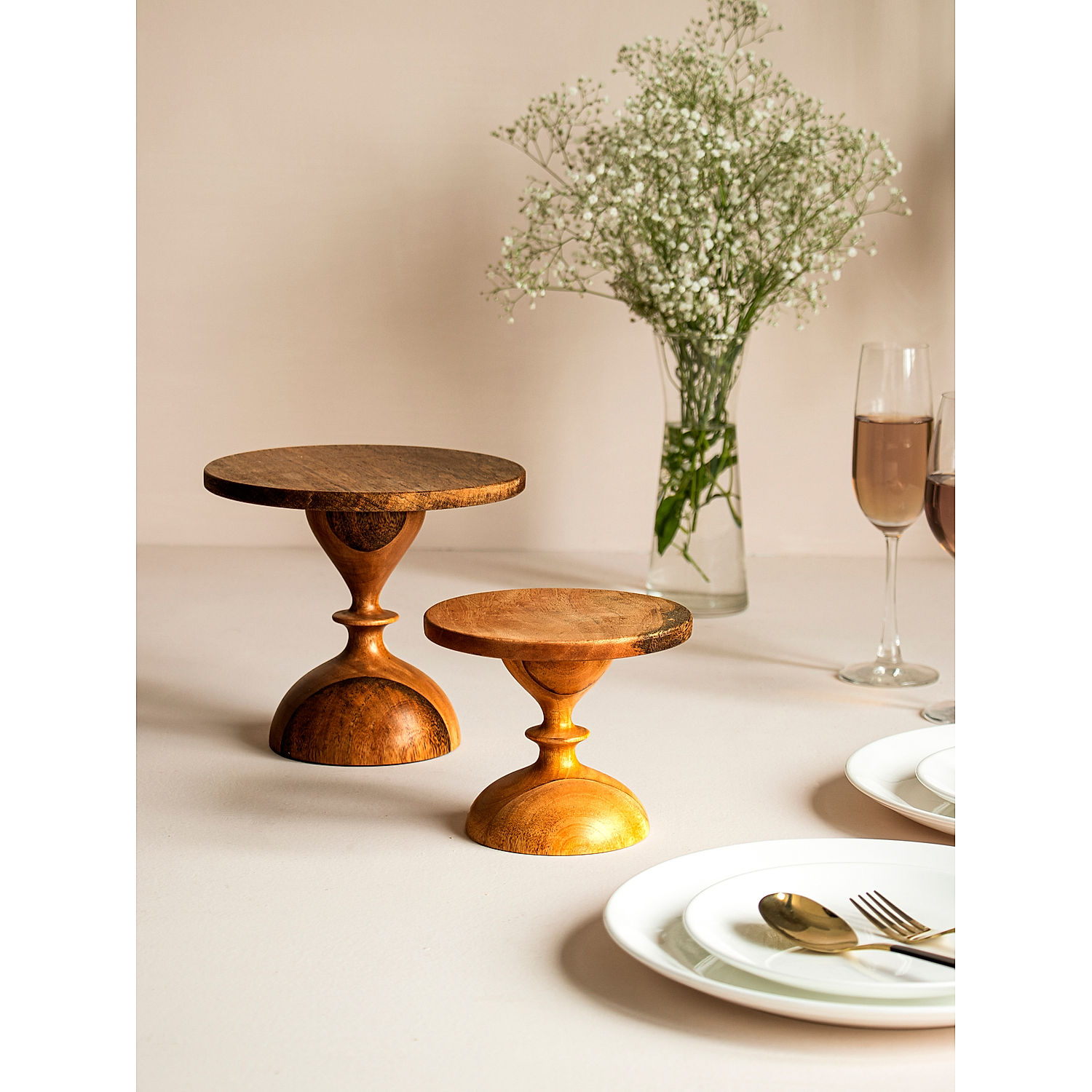 Wood and glass cake stand | Buy walnut wood cake stand online | Kalpané