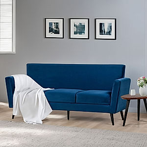 Cairo Wooden 3 Seater Sofa (Velvet, Blue)