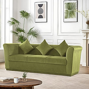 Hudson 3 Seater Fabric Sofa  (Velvet, Green)