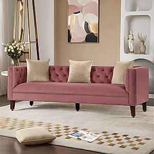 Manchester 3 Seater Wooden Sofa (Velvet, Mauve)