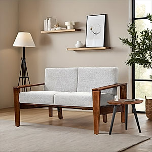 Adelia 2 Seater Wooden Sofa (Linen, Grey)