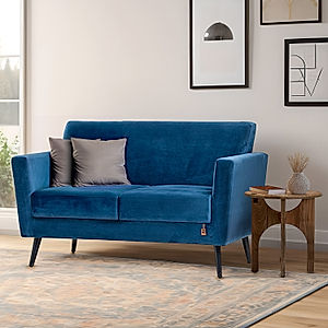 Cairo Wooden 2 Seater Sofa (Velvet, Blue)