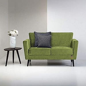 Cairo Wooden 2 Seater Sofa (Velvet, Green)