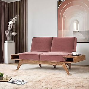 Berlin 2 Seater Wooden Sofa (Velvet, Mauve)