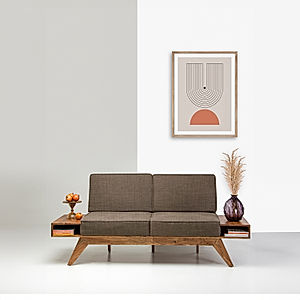 Berlin 2 Seater Wooden Sofa (Linen, Brown)