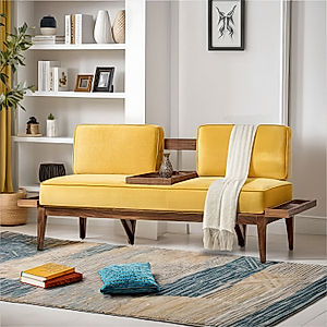 Minika 2 Seater Wooden Sofa (Velvet, Yellow)