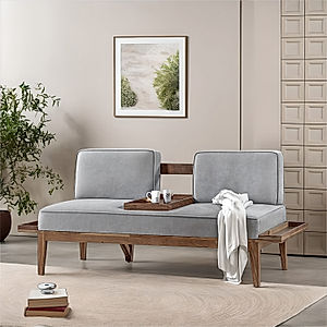 Minika 2 Seater Wooden Sofa (Velvet, Grey)