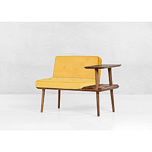 Domino Wooden Accent Chair (Yellow, Velvet)