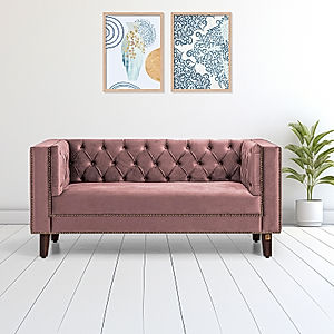 Manchester 2 Seater Wooden Sofa (Velvet, Mauve)