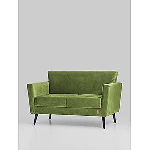 Cairo Wooden 2 Seater Sofa in Velvet Fabric in Green Color
