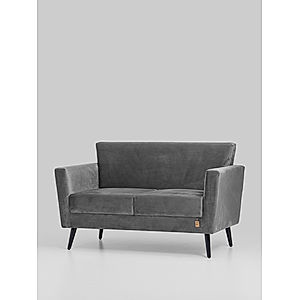Cairo Wooden 2 Seater Sofa in Velvet Fabric in Grey Color