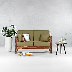 Crate 2 Seater Wooden Sofa (Linen, Green)