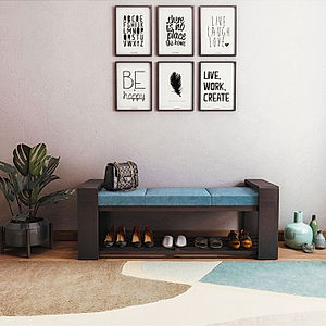 Collab Wooden Bench (Velvet, Blue)