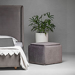 Cube Ottoman with storage (Velvet, Grey)