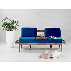 Minika 2 Seater Wooden Sofa in Blue Color