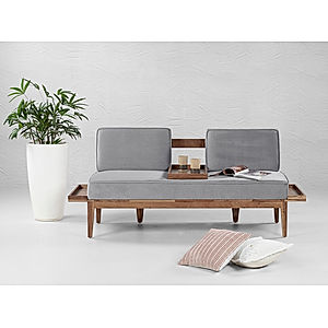 Minika 2 Seater Wooden Sofa in Grey Color