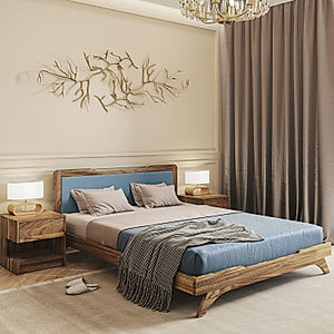 Nirvana Wooden Bed Without Storage (Queen Size, Natural Finish)