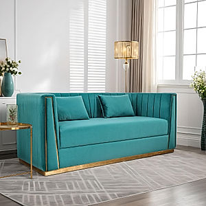 Oslo 3 Seater Fabric Sofa (Velvet, Sea Green Color)