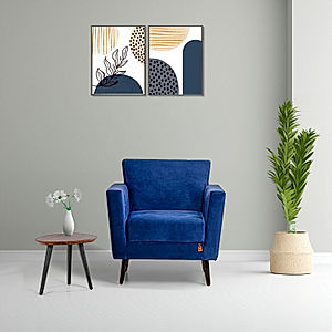 Cairo Wooden 1 Seater Sofa (Velvet, Blue)