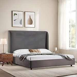 California King Size Fabric Bed (Velvet, Grey)