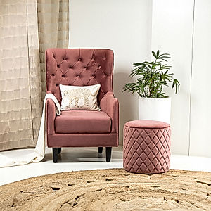 August Wooden Accent Chair (Velvet, Mauve)