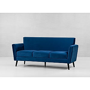 Cairo Wooden 3 Seater Sofa in Velvet Fabric in Blue Color
