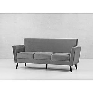 Cairo Wooden 3 Seater Sofa in Velvet Fabric in Grey Color
