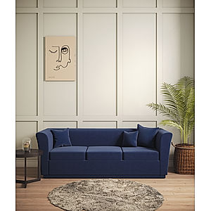 Hudson 3 Seater Velvet Sofa in Blue Color